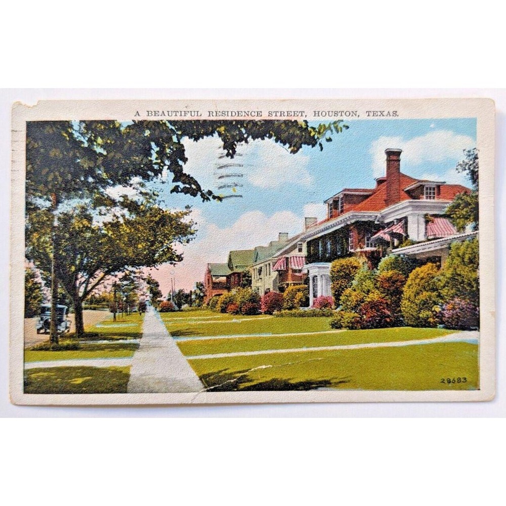 A Beautiful Residence Street in Houston, TX- Texas c1920s Vintage Postcard H3